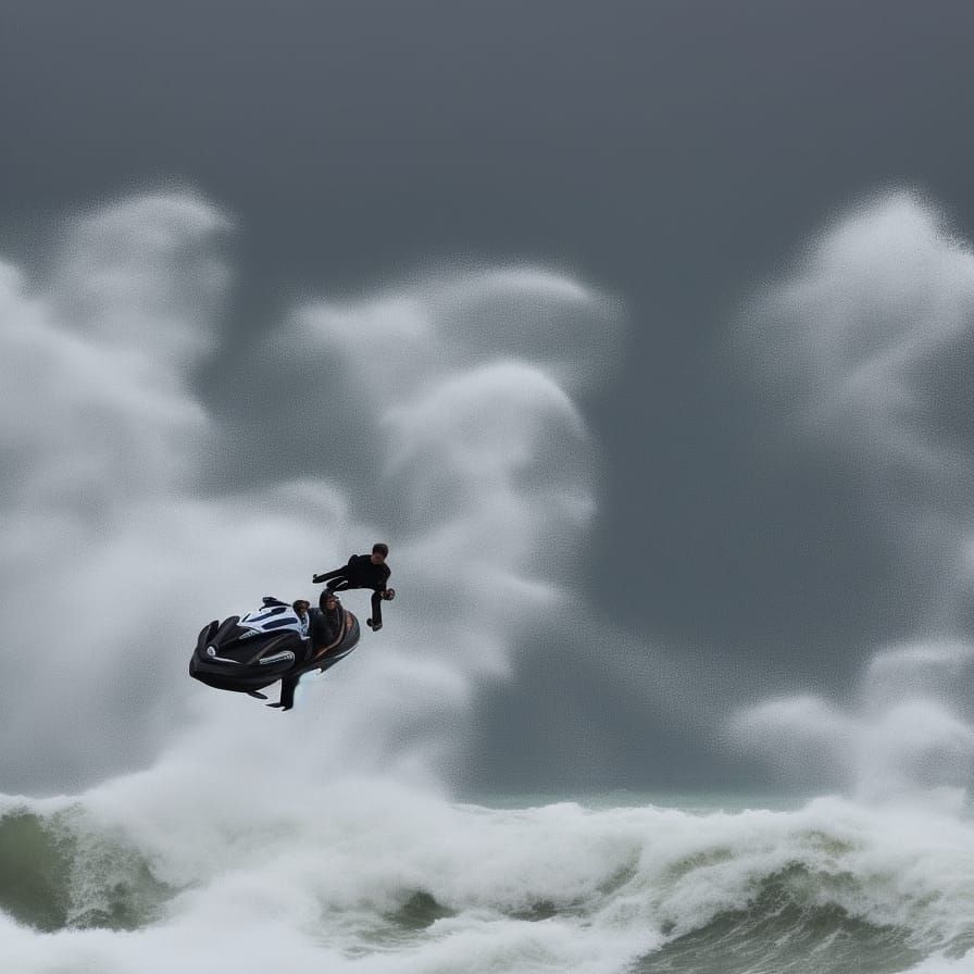 Jet Ski Trick Amidst Crashing Waves