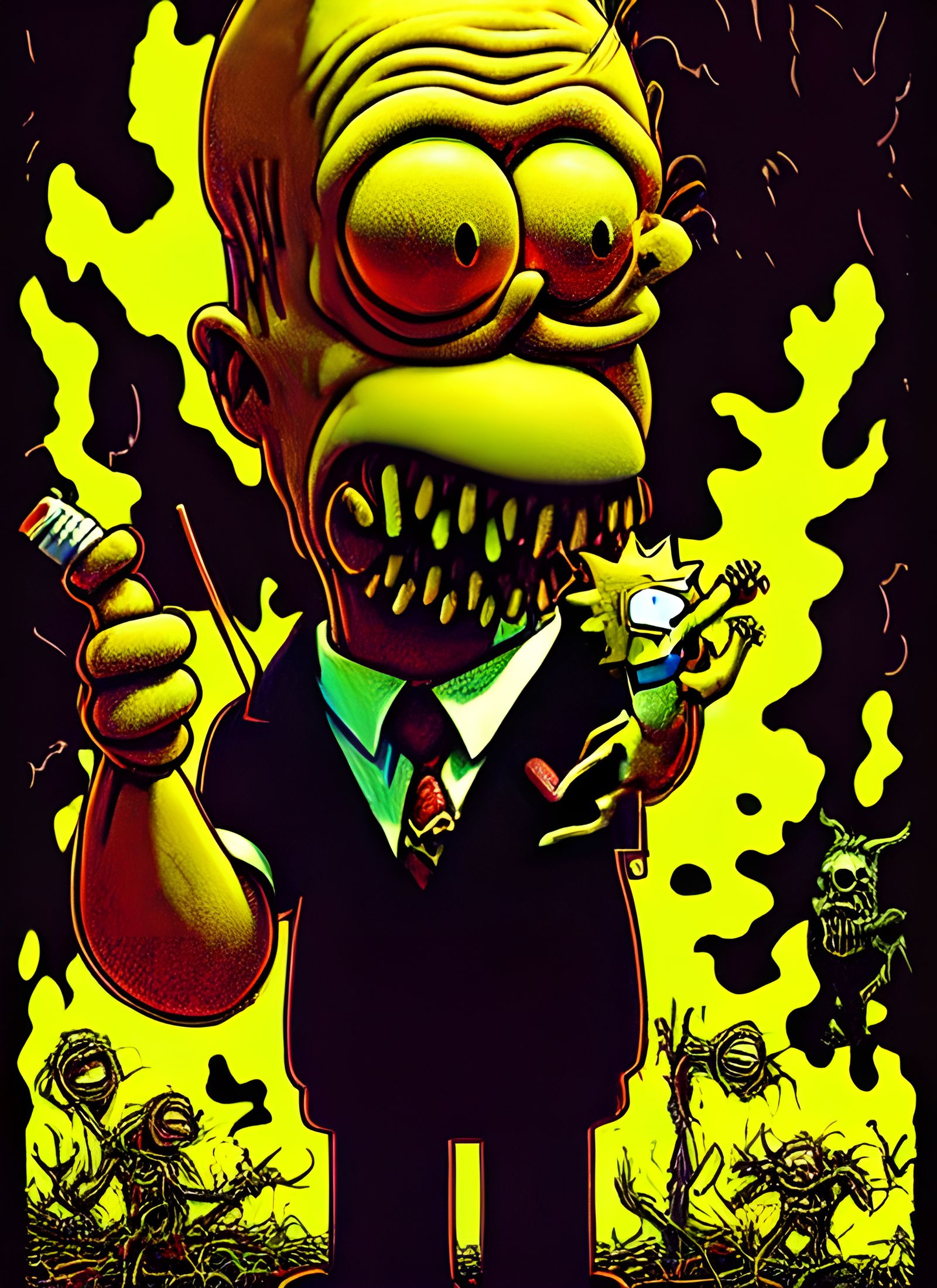 Nightmarish Chibi Homer Simpson: Sinister Cartoon Horror