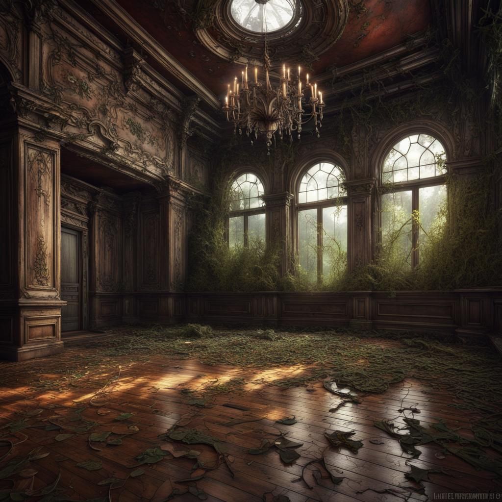 Abandoned Neogothic Ballroom with Nature