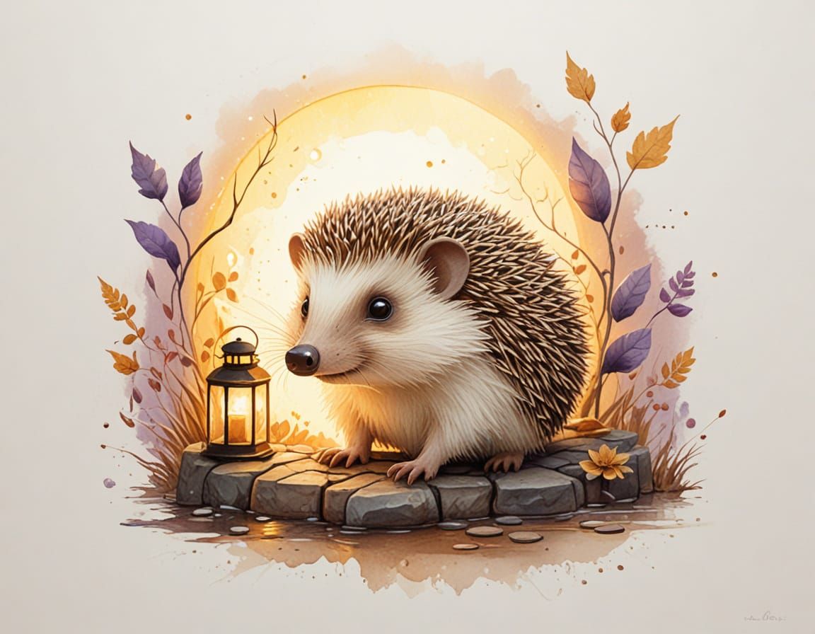 Enchanting Hedgehog with Lantern on Twilight Path