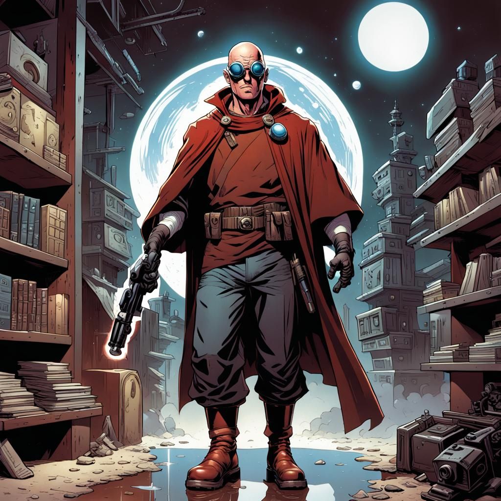 Comic Art: Bald Man with Ink Gun