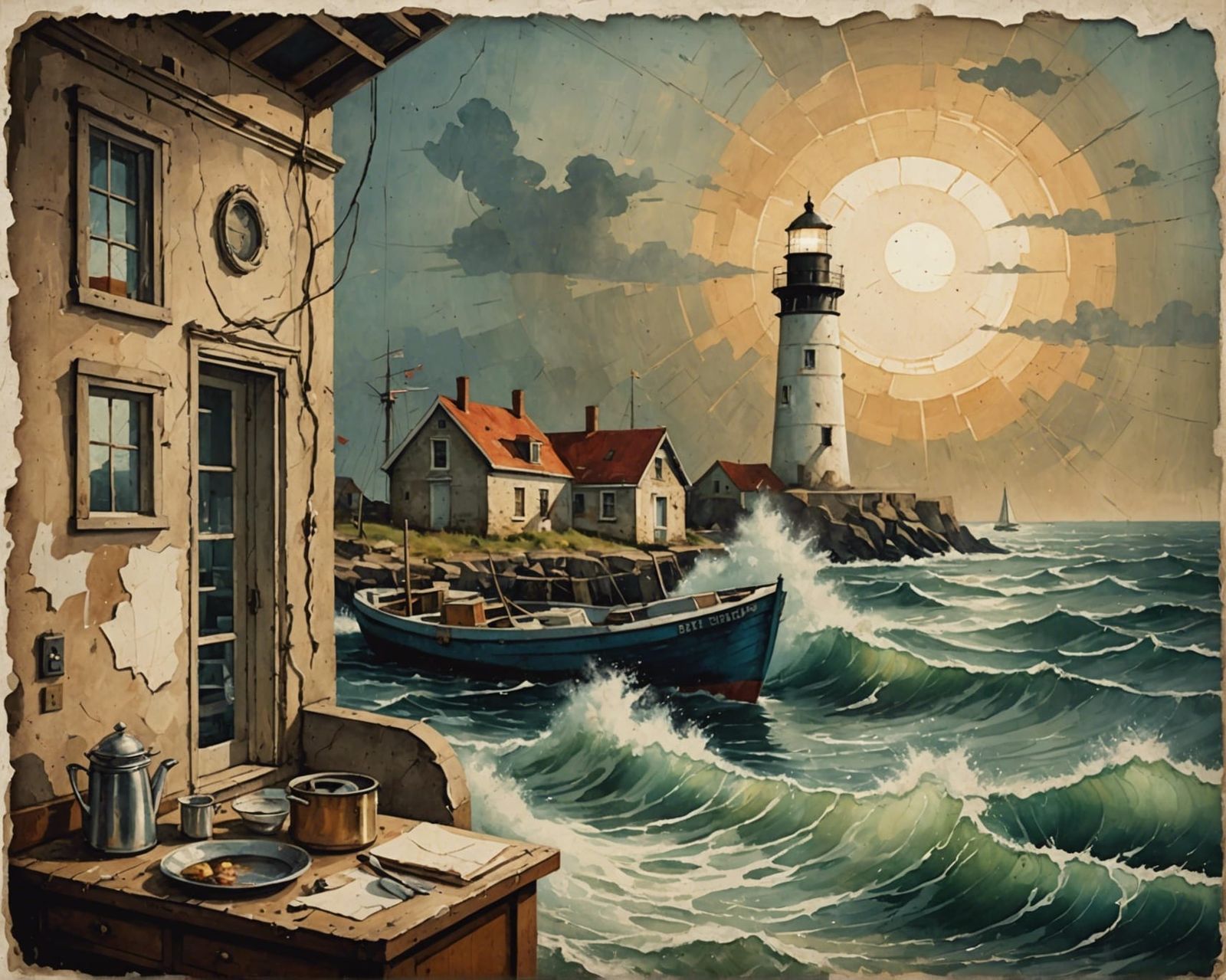 Vintage Kitchen Wall Reveals Lighthouse Painting