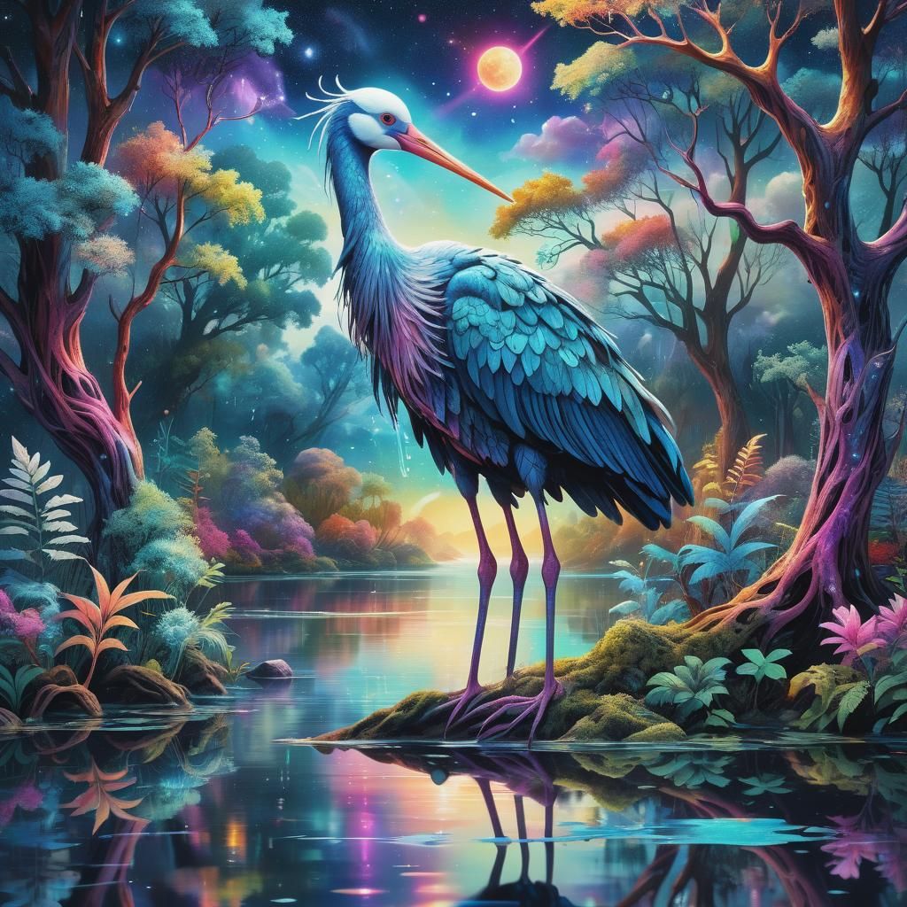 Vibrant Cosmic Bird in Visionary Art Style