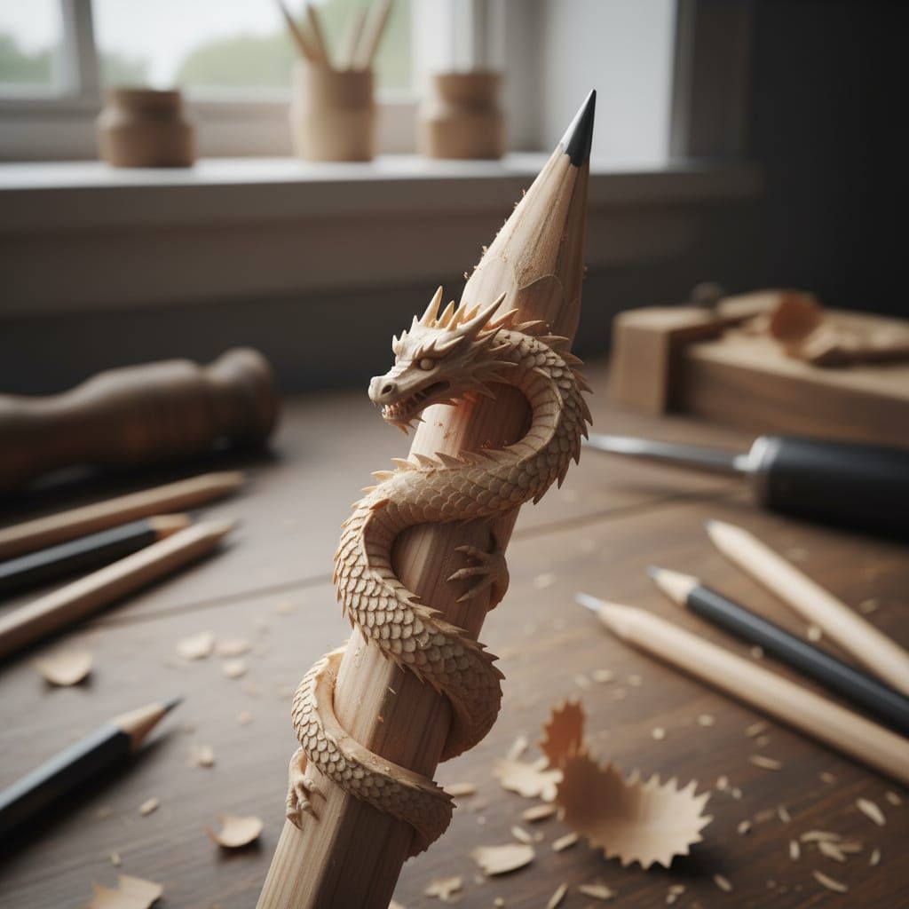 Intricate Carvings on a Pencil