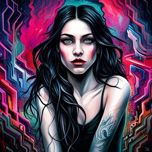 Goth Girl Portrait in Graffiti Splash Art Style