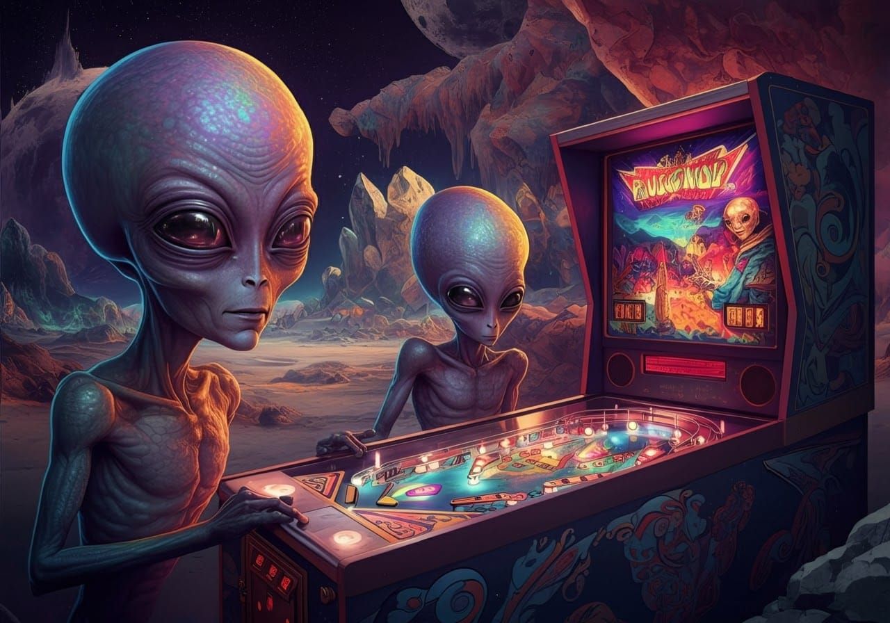Aliens Play Pinball on Moon, Comic Book Art