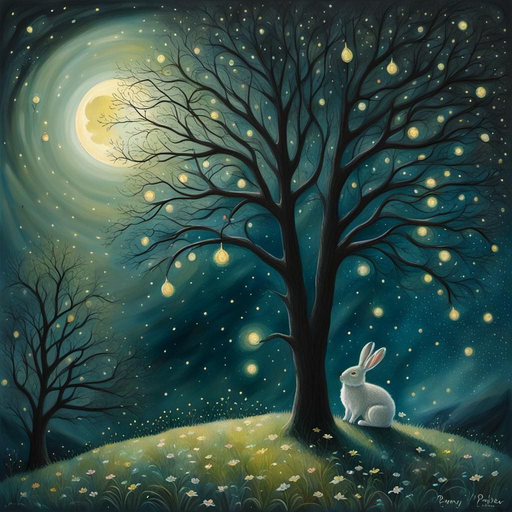 Magical Moonlight Illuminates Hillside Clearing