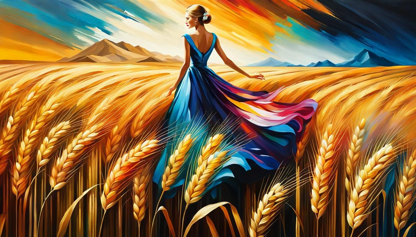 Elegant Wheat Dress: Abstract Surrealism in Digital Art