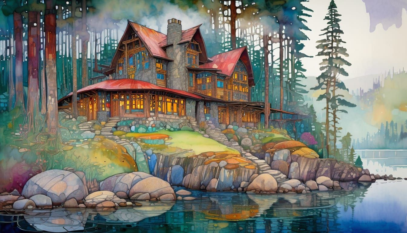 Misty Lakeside Lodge in Wilderness Style