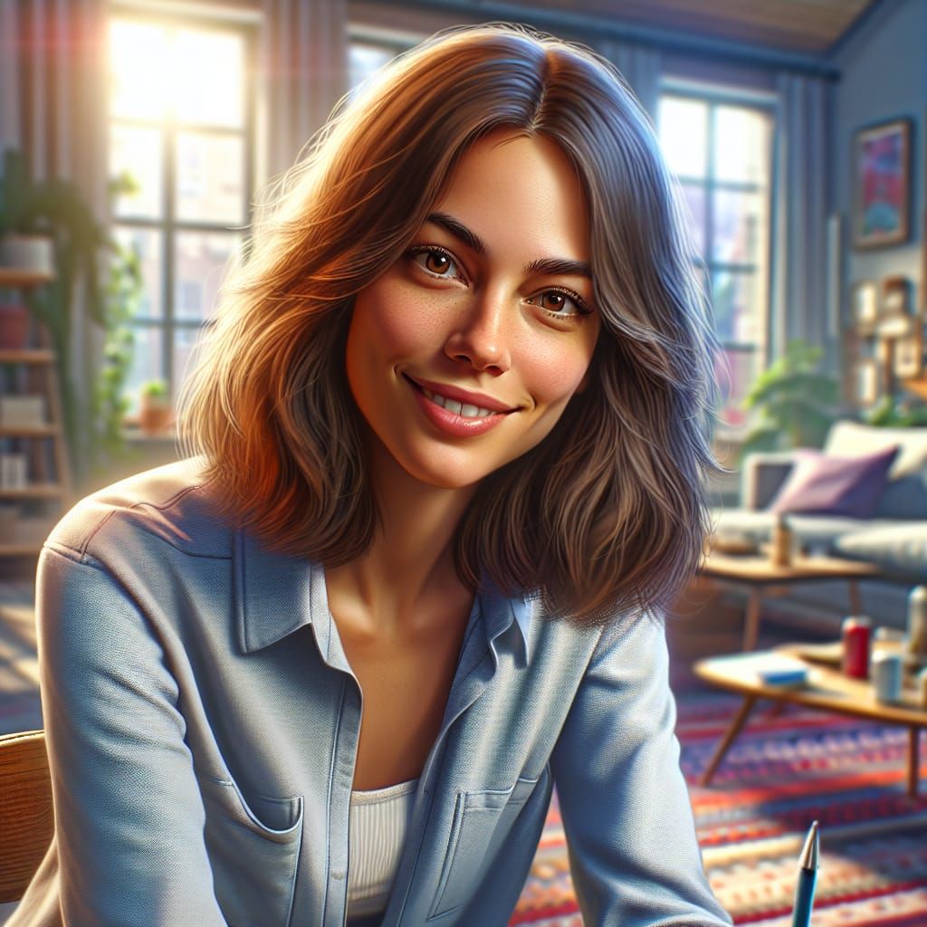 Hyperrealistic Portrait of a Young Woman Writing