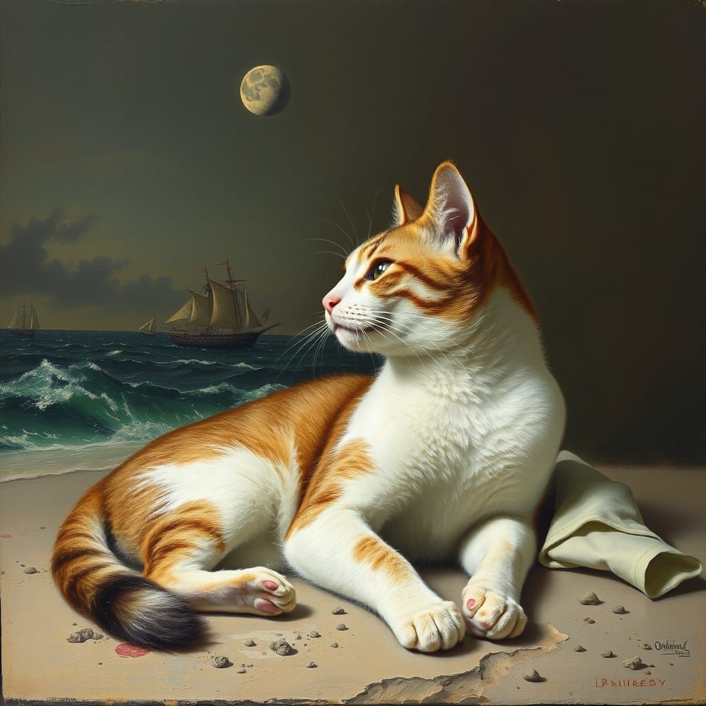 A Whimsical Cat Contemplates Lost Treasure in a Futuristic W...