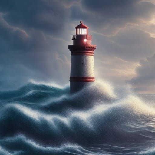 Dramatic Lighthouse Against Epic Waves