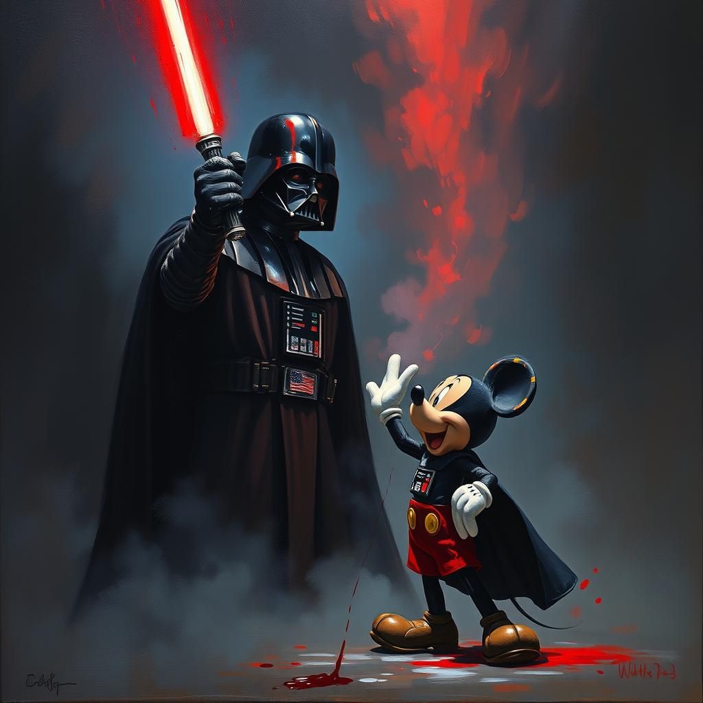 Darth Vader's Ominous Strike: An Impasto Oil Painting