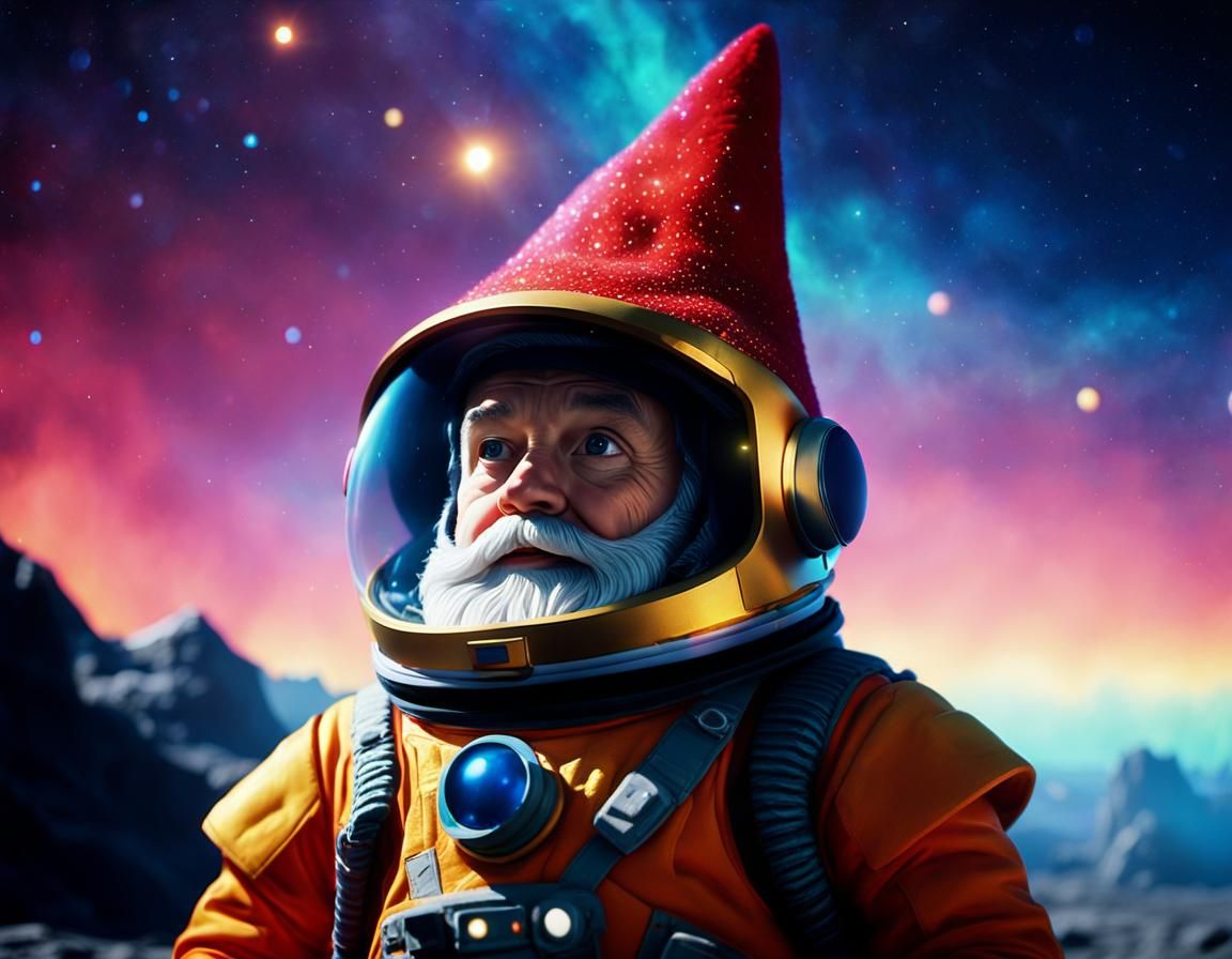 Cosmic Space Gnome in Spacesuit: Cinematic Film Still