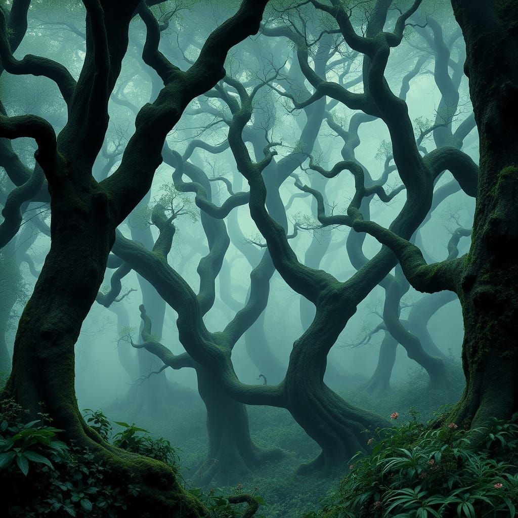 Mystical Brocéliande Forest in Eerie Misty Ambiance