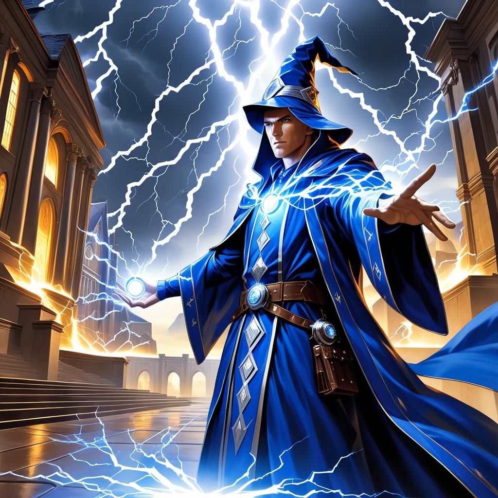 Fantasy Wizard Conjuring Lightning Bolts