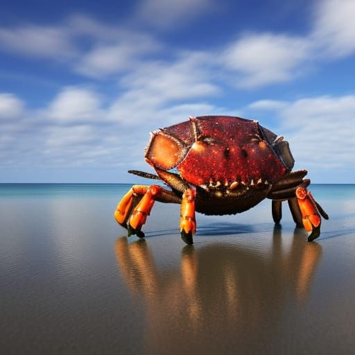 Giant Crab Floating in Beach Sky, 4K Photo