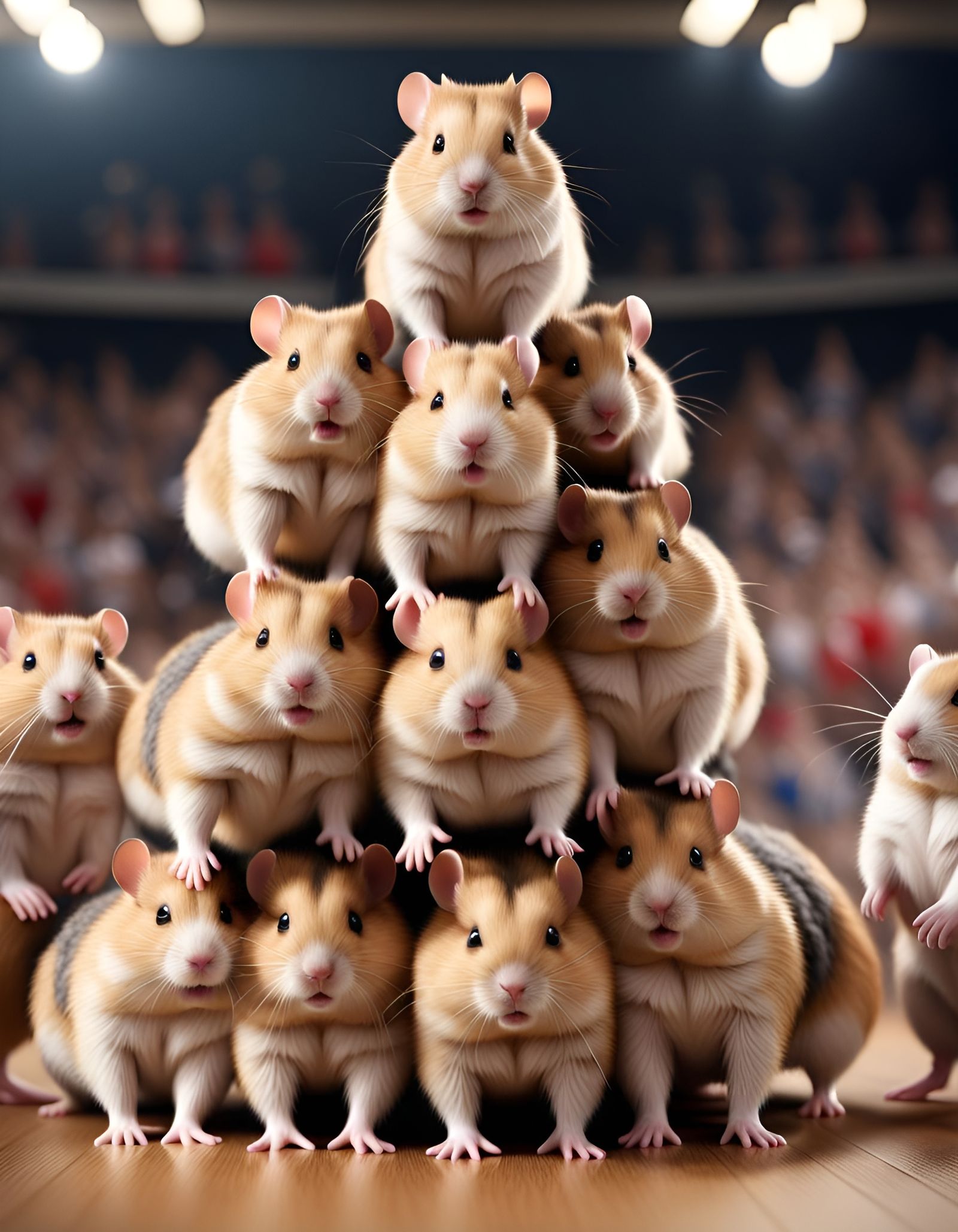 Hamster Cheerleading Pyramid in Photorealistic 8k