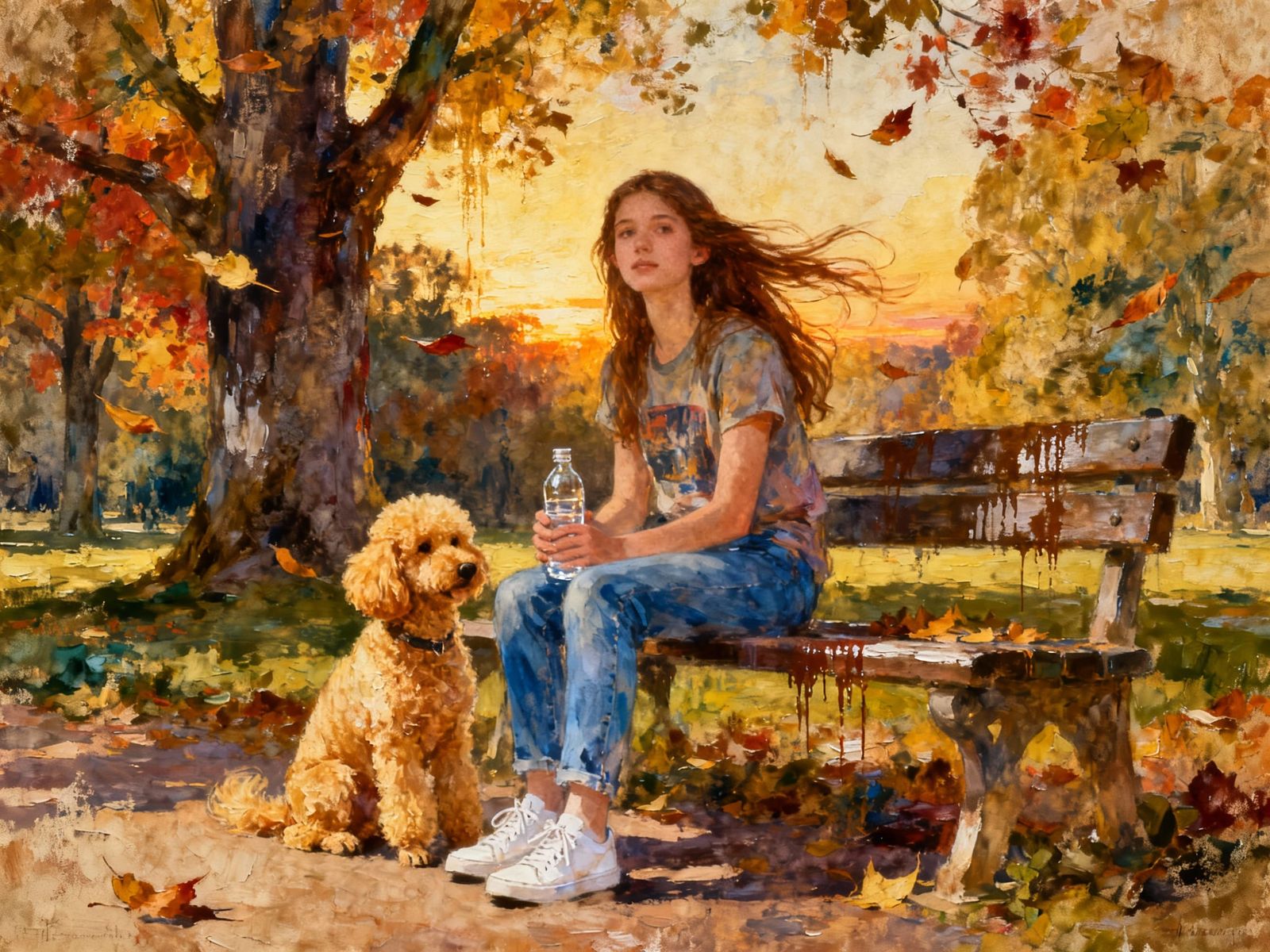 Enchanting Girl in Fall Park Double Exposure