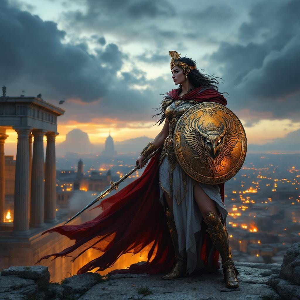 Athena on Athens Wall with Medusa Shield