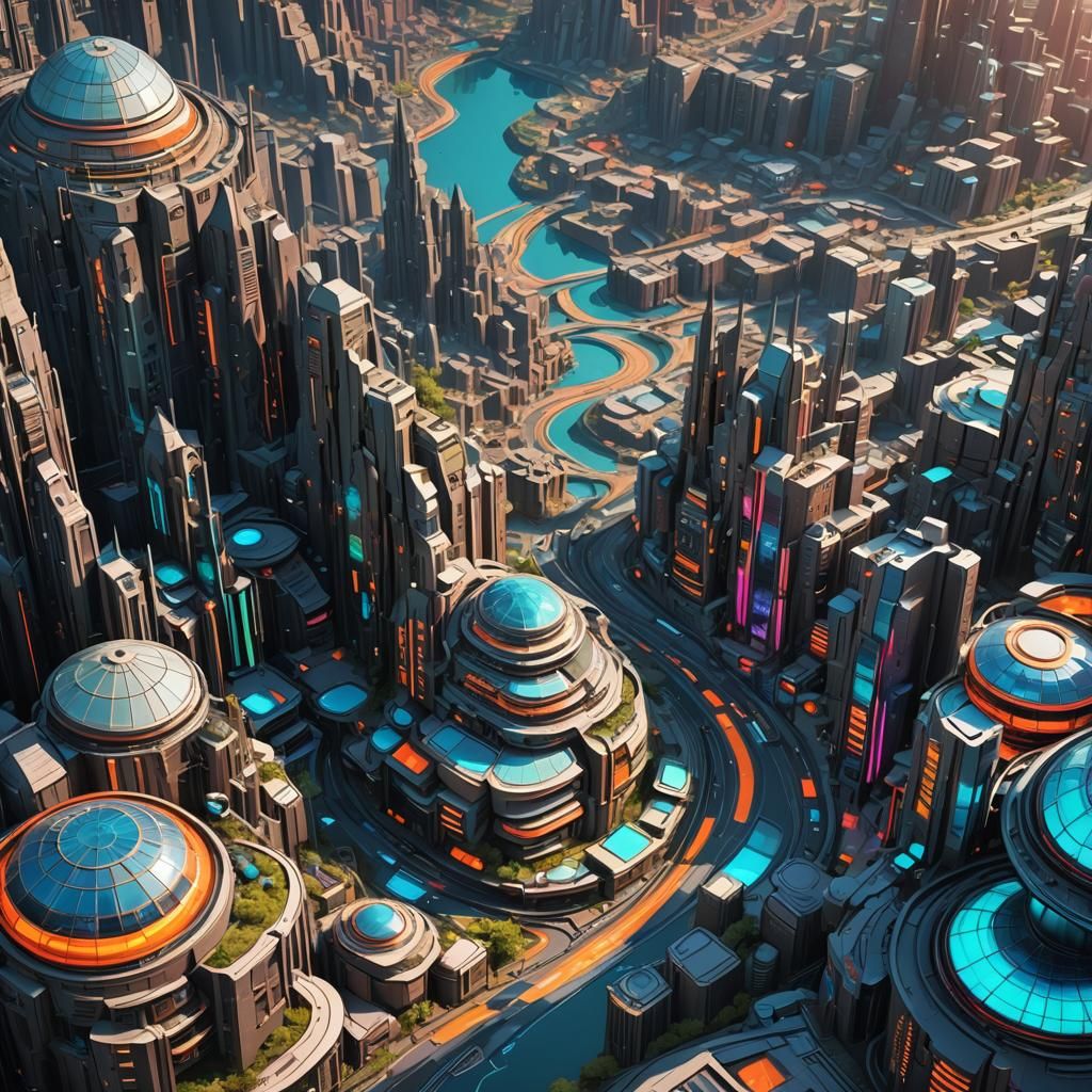 Neon Cyberpunk Cityscape with Fractal Details