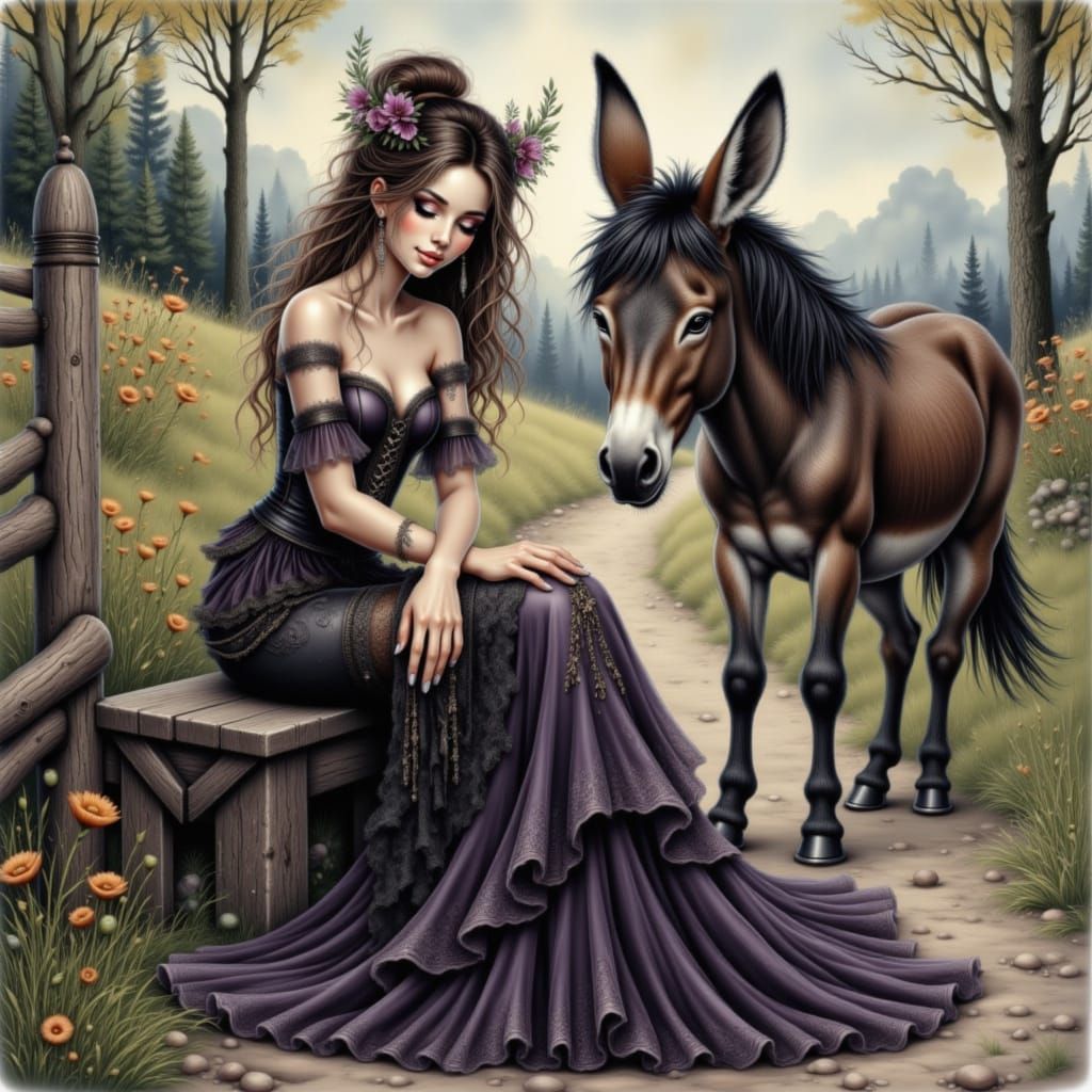 Ethereal Woman in Whimsical Gothic Attire