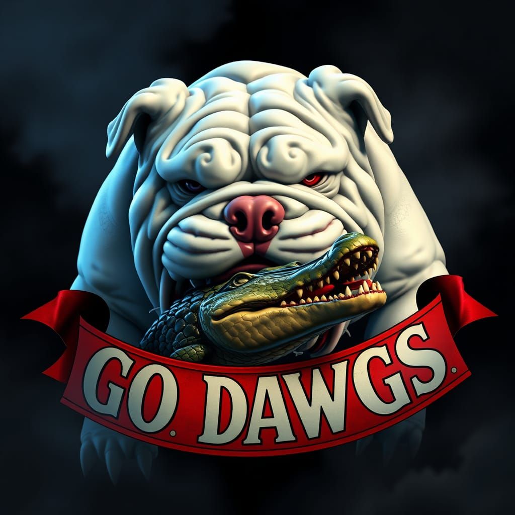 Bulldog Eats Alligator in Art Nouveau Style