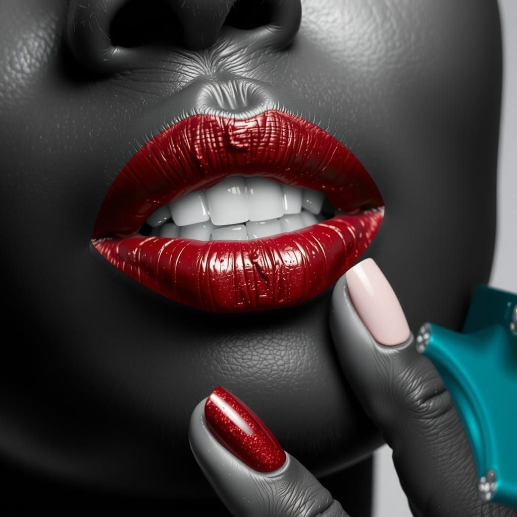 Striking Black and White Portrait of Woman with Red Lips