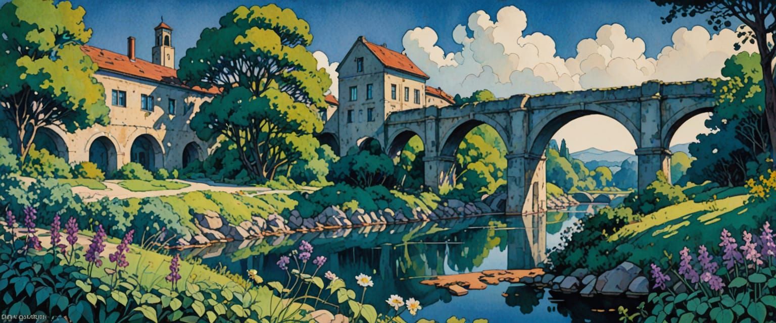 Industrial Wasteland: Impressionist Gouache Painting