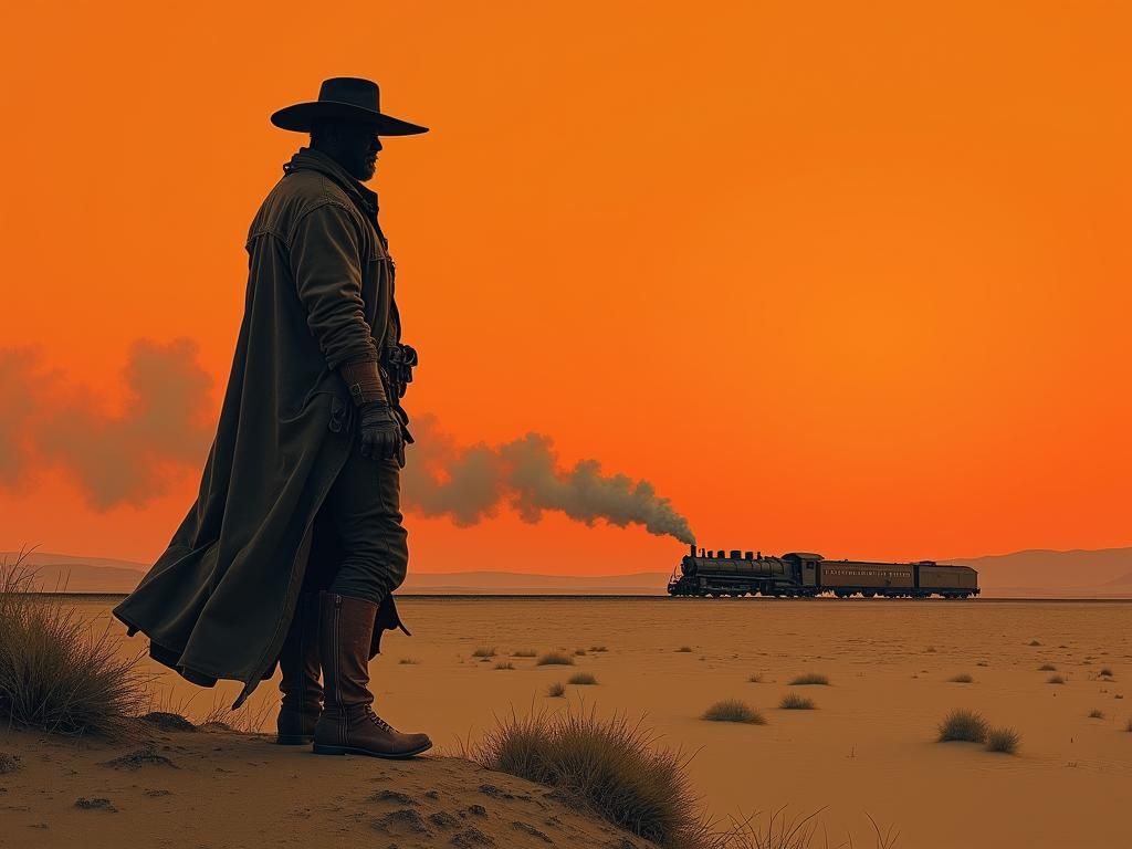Desert Wanderer at Dusk: Gritty Sci-Fi Landscape