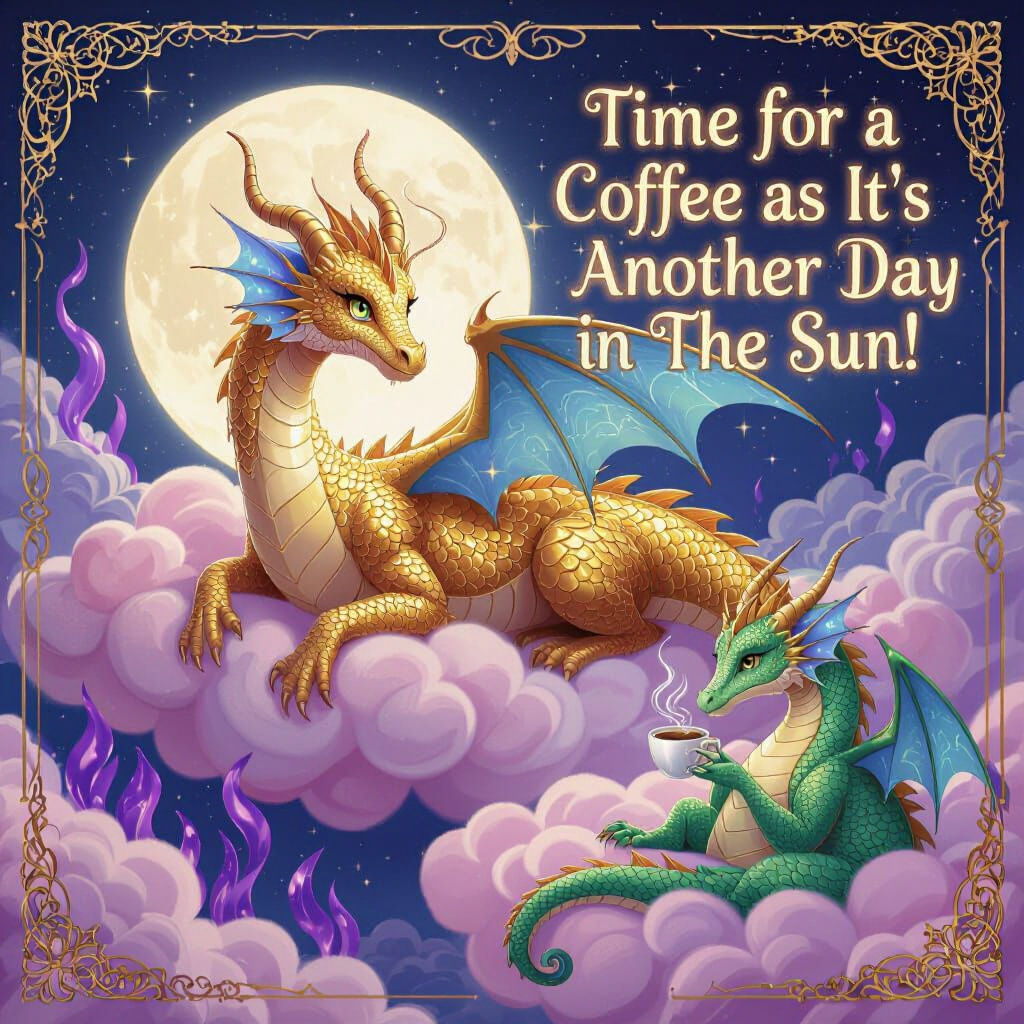 Dragons' Coffee Break in Art Nouveau Style