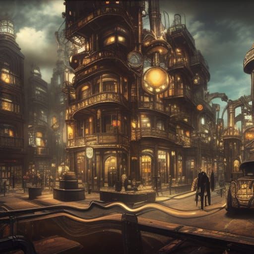 Steampunk City with Volumetric Lighting
