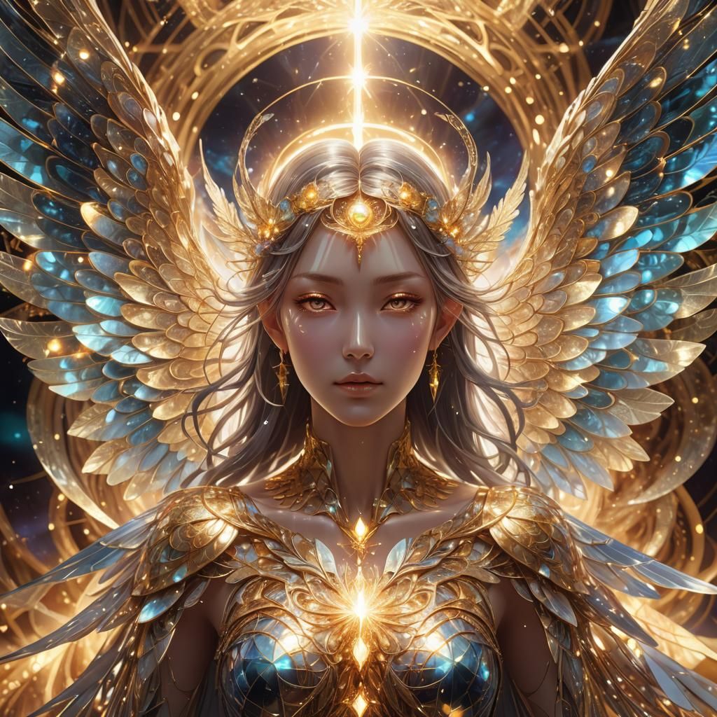 Serene Anime Character with Iridescent Wings