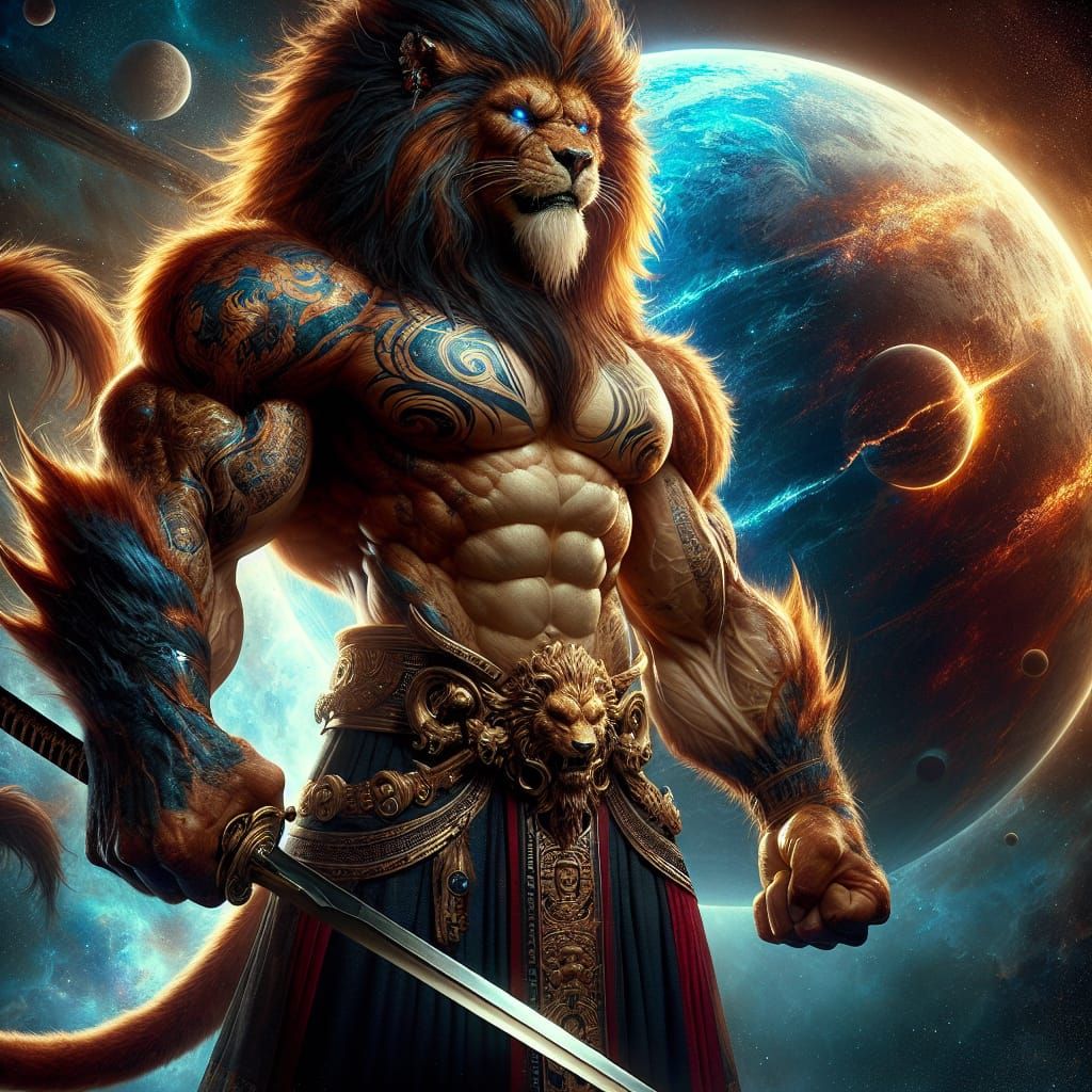 Cosmic Werelion Warrior with Katana in Fantasy Art
