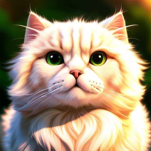 Cute 3D Persian Cat in Meadow, Pixar Render