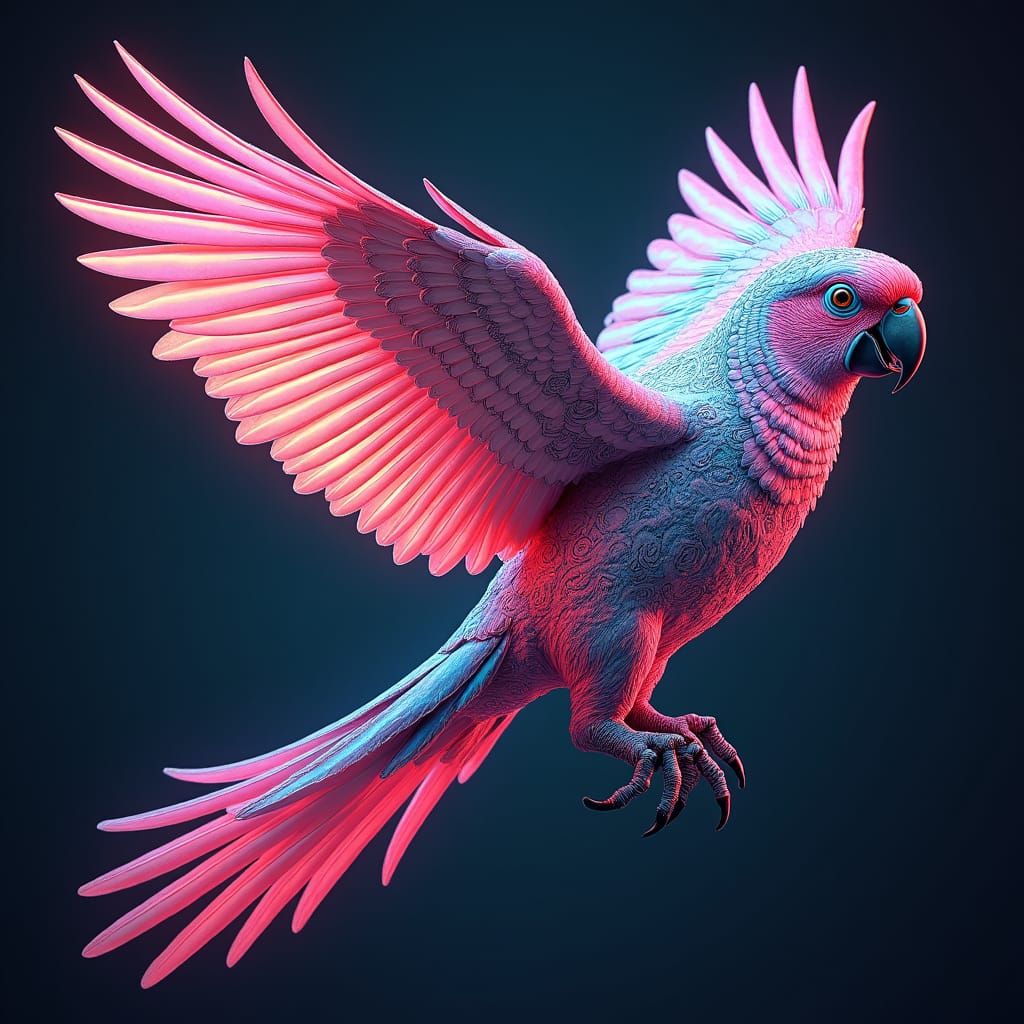 Holographic Parrot in Embroidered Attire