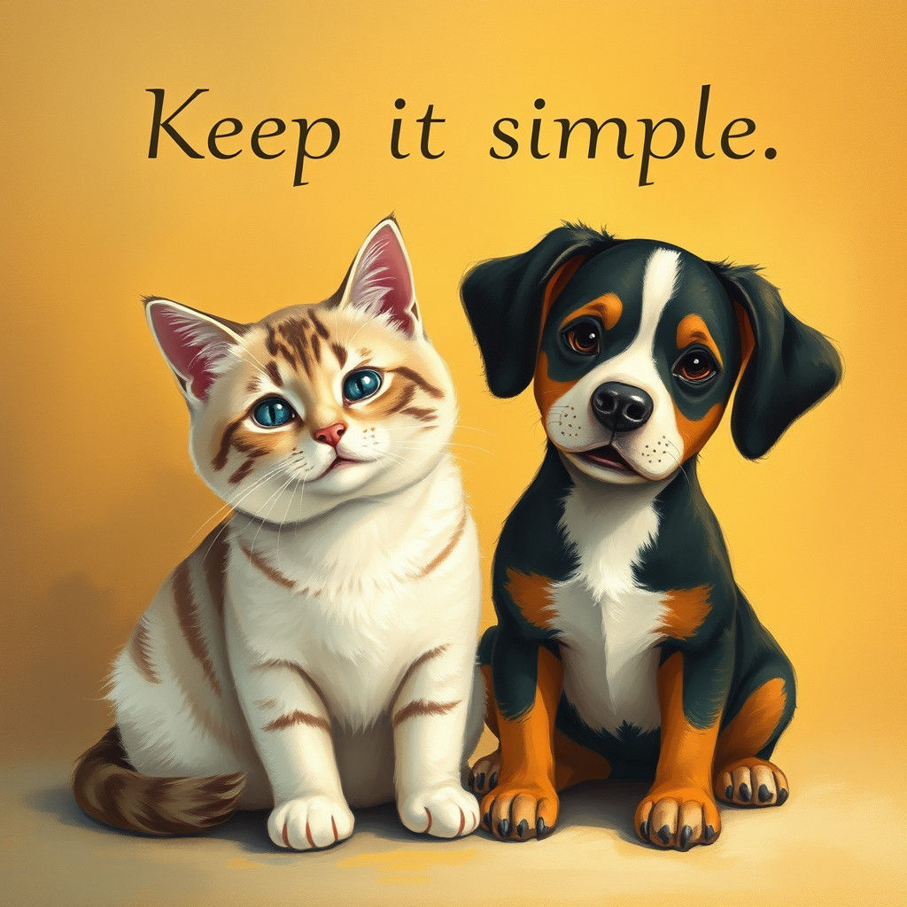 Serene Cat and Playful Dog in Impressionist Style