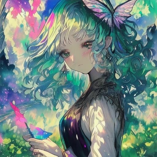 Ethereal Fairy in Stained Glass Style