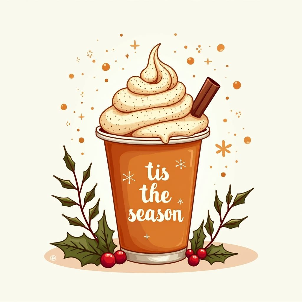 Festive Cartoon Pumpkin Spice Latte Illustration