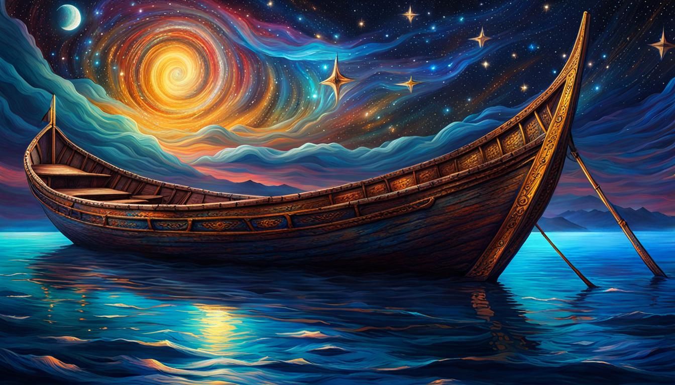Medieval Boat Under Starry Caribbean Sky