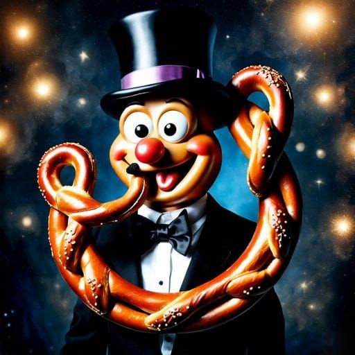 Anthropomorphic Pretzel Character in Cosmic Space