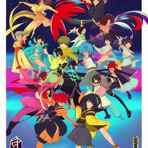 People Dancing in 80s Anime Style