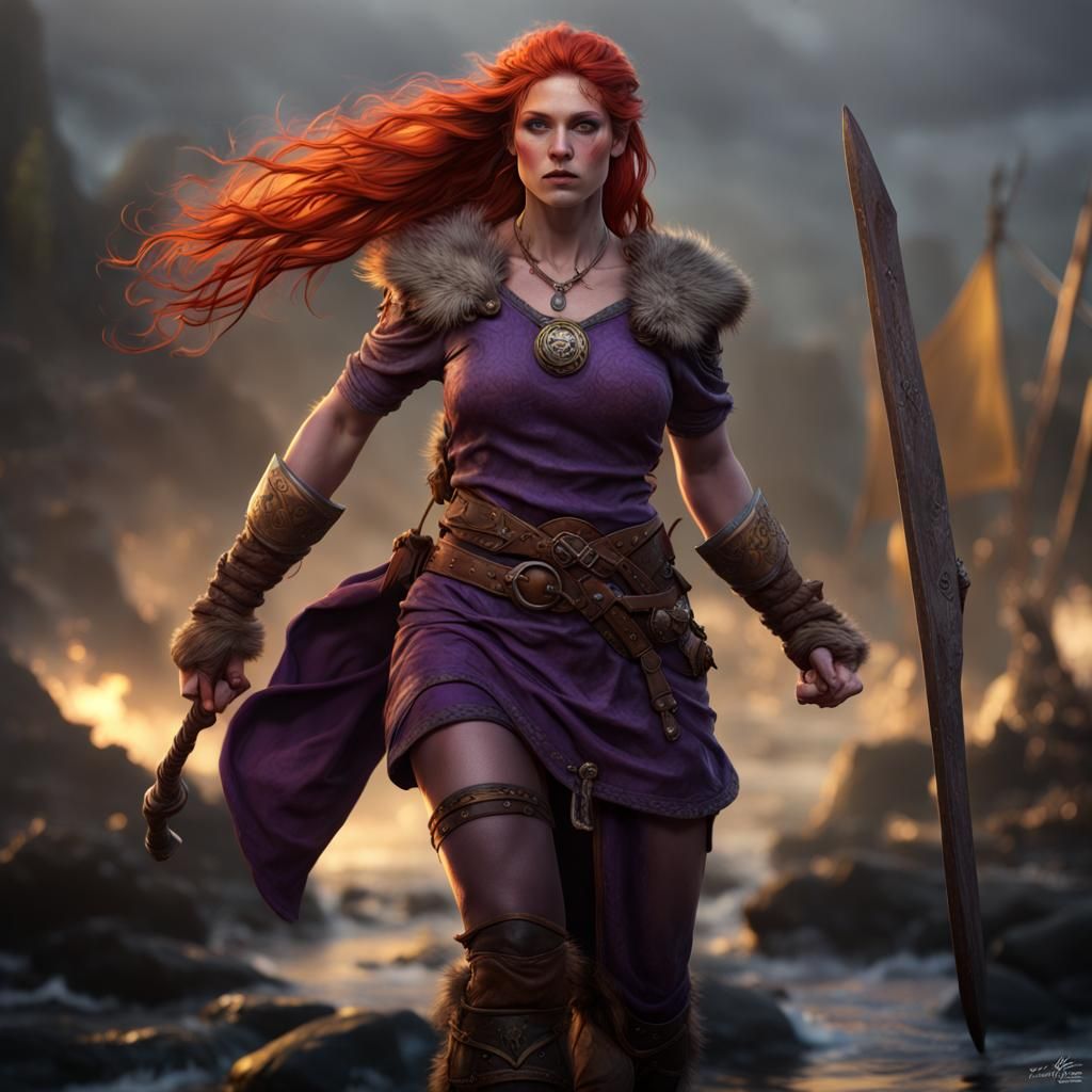 Redhead Viking Warrior in Dark Fantasy Style