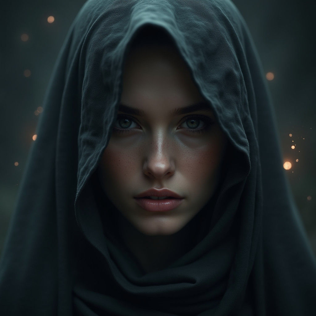 Enigmatic Veiled Woman Portrait in Detailed Matte Painting