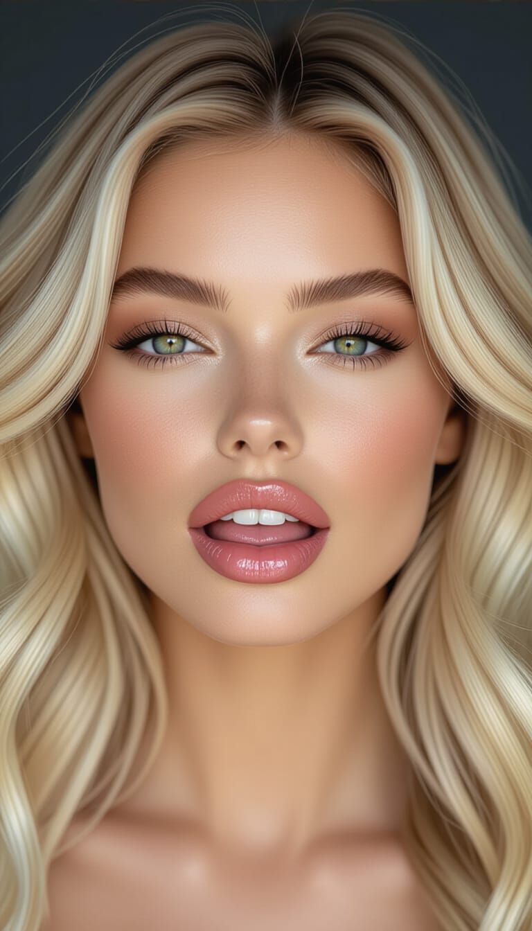 Captivating Blonde Woman with Lips Partially Open