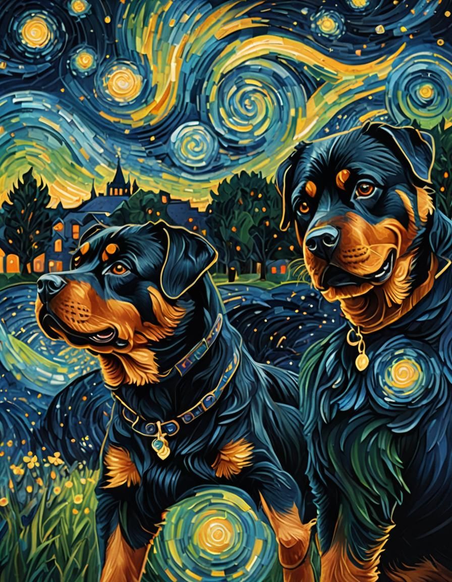 Rottweiler Portrait in Van Gogh-Inspired Digital Painting