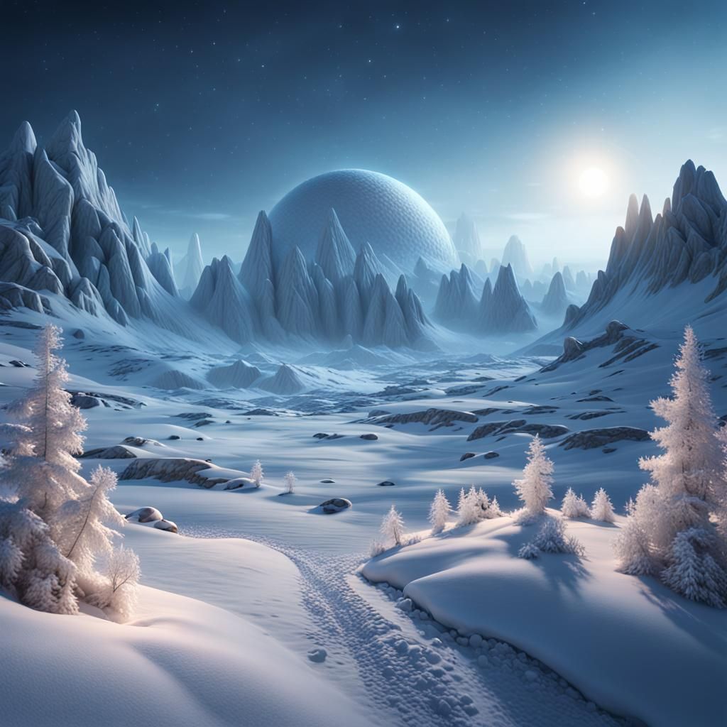 Cinematic Dark Fantasy Winter Landscape in 3D Digital Art