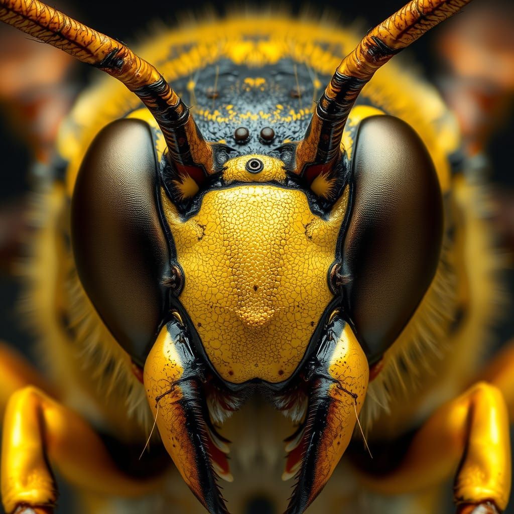 Hornet Head Extreme Close-up in Sci-Fi Style