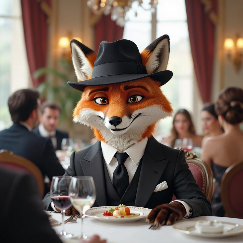 Sophisticated Fox at Parisian Dinner Party in Film Noir Styl...