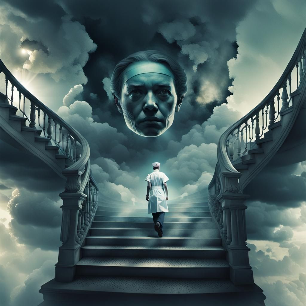 Dramatic Double Exposure: Nurse and Embracing Siblings